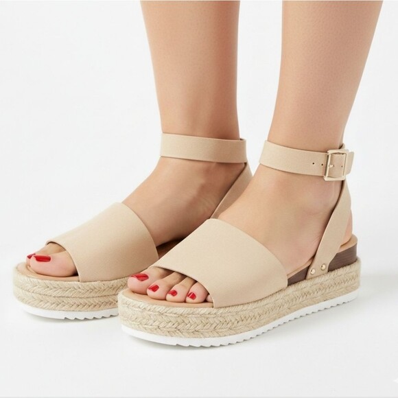 Dream Pairs Shoes - Dream Pairs Nude Suede Ankle Strap Platform Espadrille Sandals Size 7 EUC